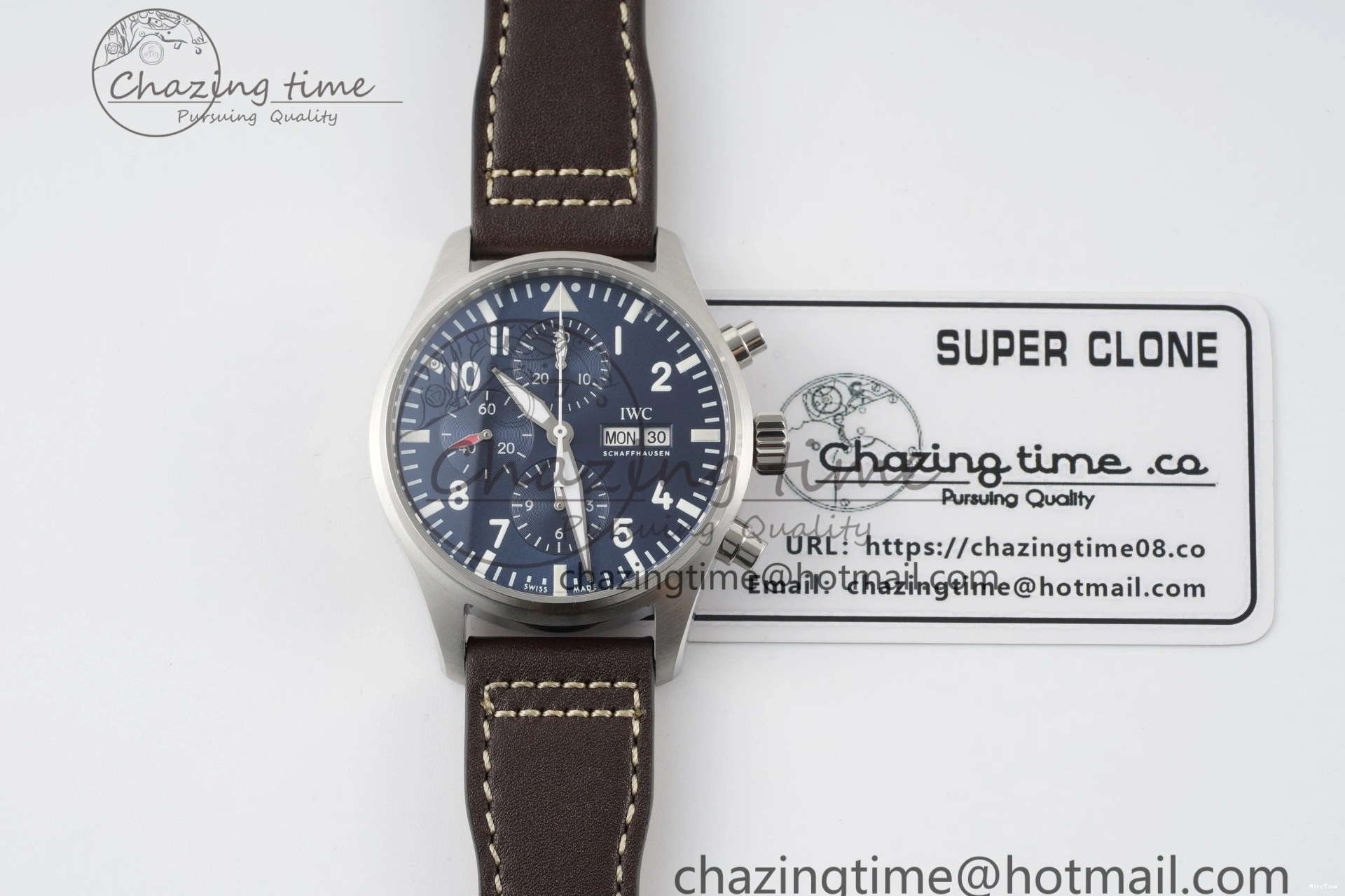 MIROTIME 0407 Pilot Chrono SS AZF 1:1 Best Edition Blue Dial on Brown Leather Strap A TimelessDesign 7060